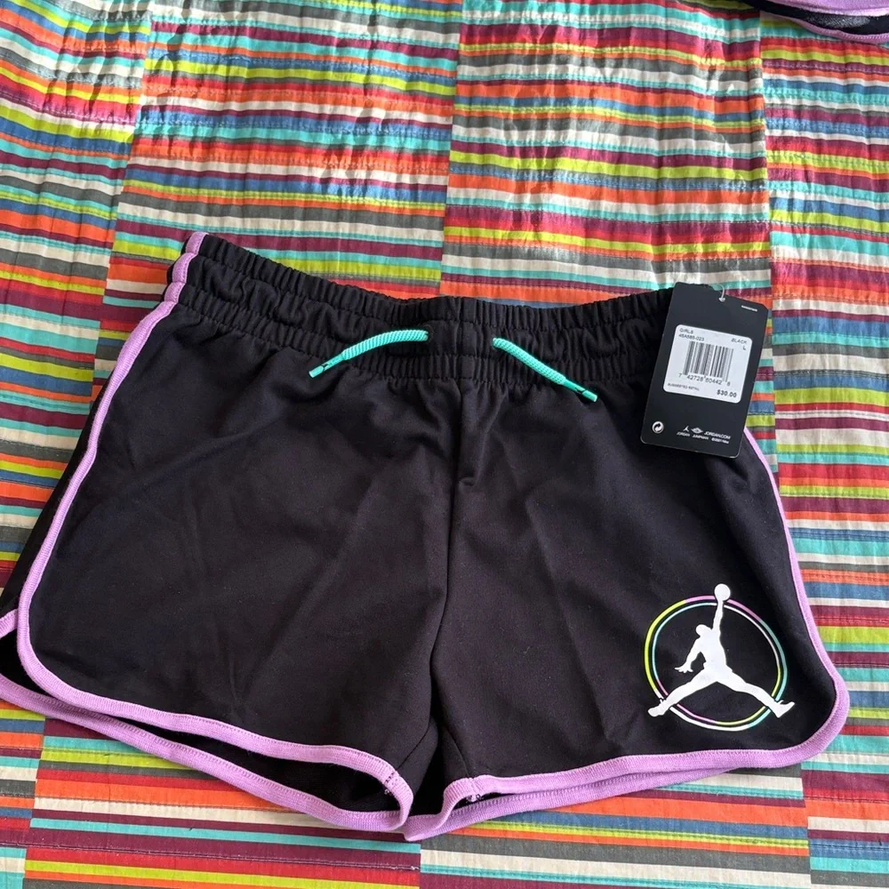 Jordan Women's Black Shorts with Purple Trim size large girls new with tags